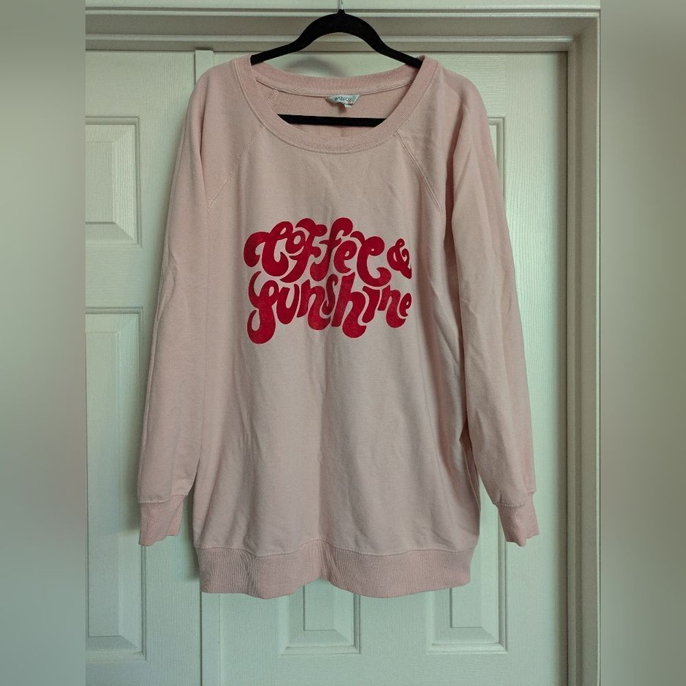 Wildfox Coffee & Sunshine Pink French Terry Crewneck Graphic Sweatshirt Size XL